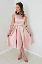 A-Linie Rosa Satin Rückenfreies Kurzes Ballkleid Homecoming Kleid PD311