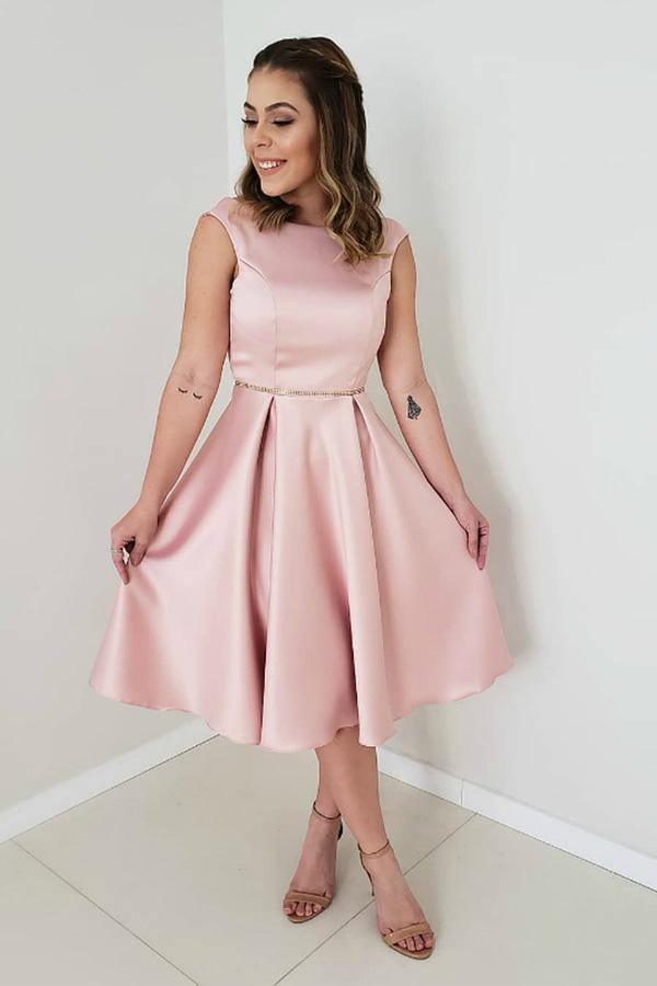 A-Linie Rosa Satin Rückenfreies Kurzes Ballkleid Homecoming Kleid PD311