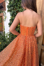 Melina | A-Linie Ballkleider Sparkle &amp; Shine Kleid Cocktailparty Bodenlang Ärmellos Sweetheart Spitze mit Pailletten