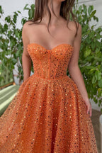 Melina | A-Linie Ballkleider Sparkle &amp; Shine Kleid Cocktailparty Bodenlang Ärmellos Sweetheart Spitze mit Pailletten