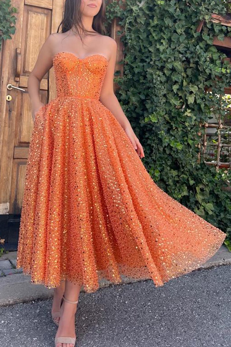 Melina | A-Linie Ballkleider Sparkle &amp; Shine Kleid Cocktailparty Bodenlang Ärmellos Sweetheart Spitze mit Pailletten