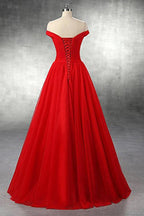 Vestidos de fiesta de tul rojo, corte A, hasta el suelo, vestidos de noche PG247