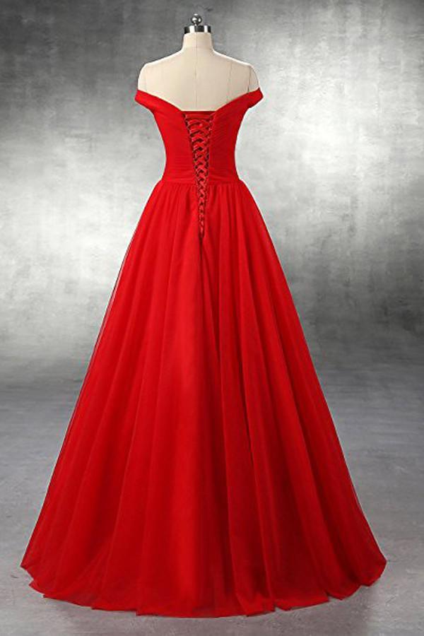 Vestidos de fiesta de tul rojo, corte A, hasta el suelo, vestidos de noche PG247