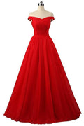 Vestidos de fiesta de tul rojo, corte A, hasta el suelo, vestidos de noche PG247
