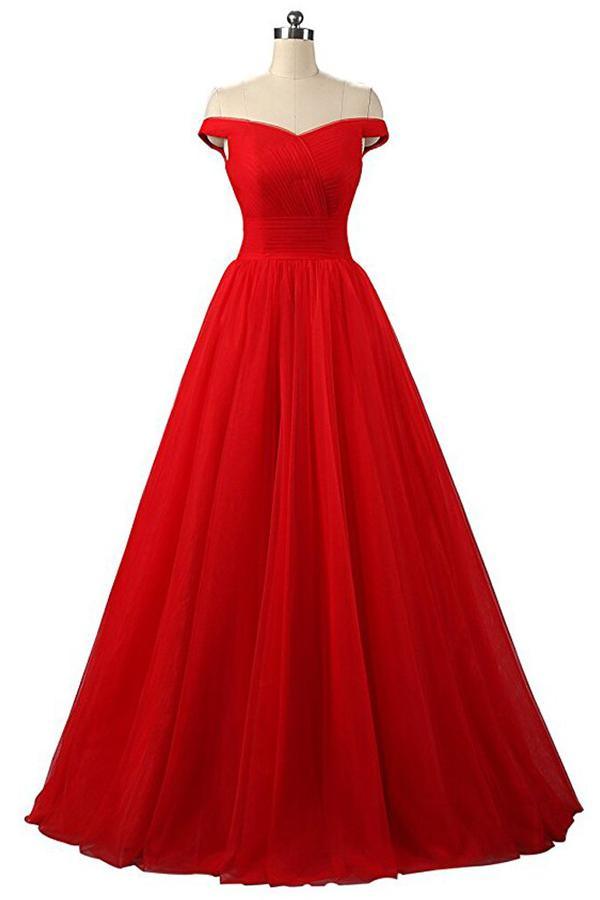 Vestidos de fiesta de tul rojo, corte A, hasta el suelo, vestidos de noche PG247