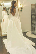 A-Linie Rundhals rückenfreies Satin Brautkleid mit Ärmeln WD266
