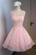 A-Linie Rundhalsausschnitt Spitze Perlen Homecoming Kleid Cocktailkleid PG129