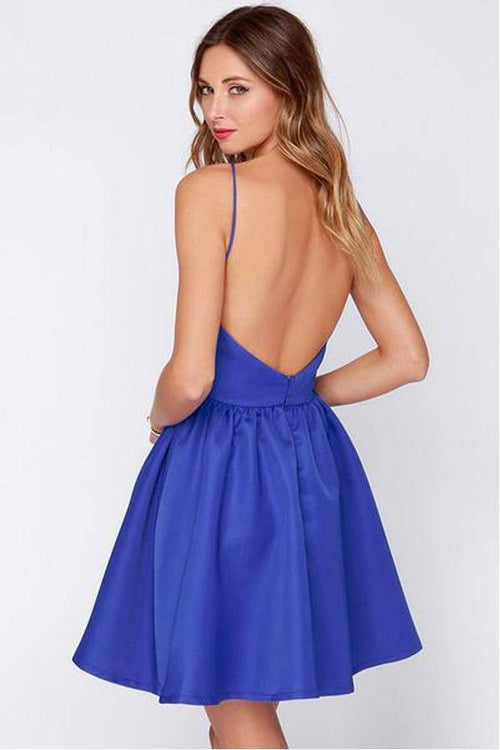 A-Linie Königsblau Rückenfreies Kurzes Ballkleid Homecoming-Kleid PD347