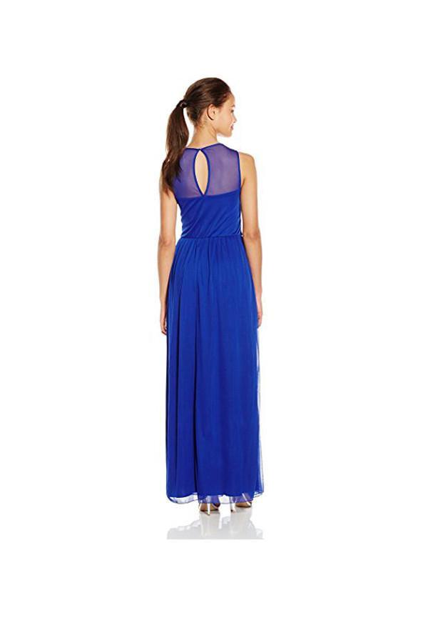 Vestido de fiesta largo azul rey con cuentas y corte en A, vestido de noche PG270