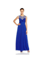Vestido de fiesta largo azul rey con cuentas y corte en A, vestido de noche PG270