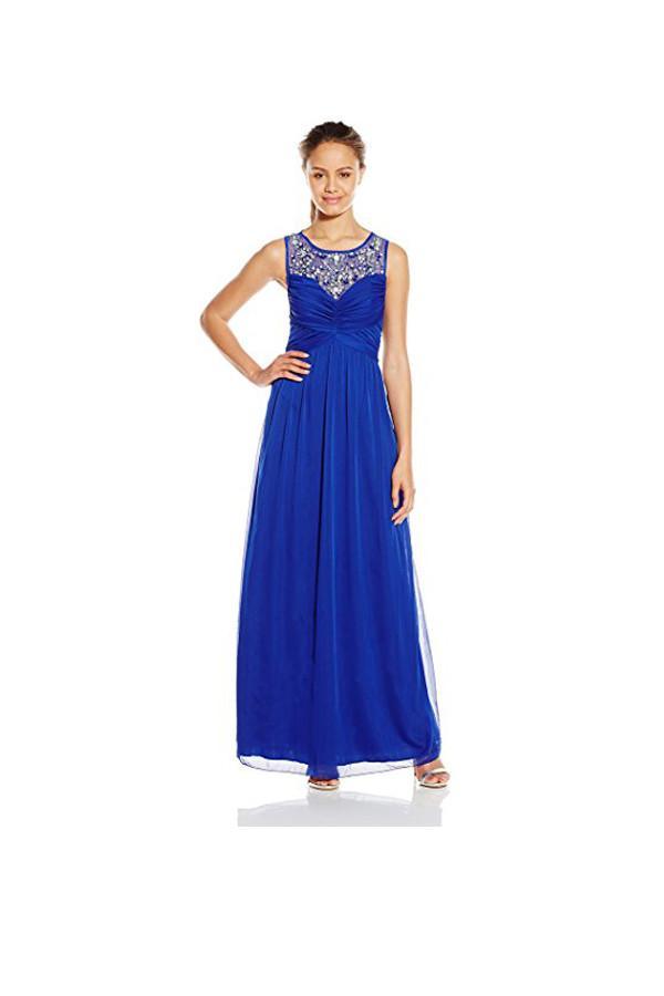 Vestido de fiesta largo azul rey con cuentas y corte en A, vestido de noche PG270