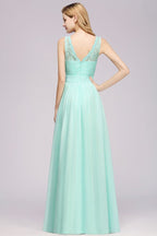 Vestido de dama de honor con volantes, corte A, encaje festoneado, sin mangas, largo hasta el suelo, para fiesta de boda