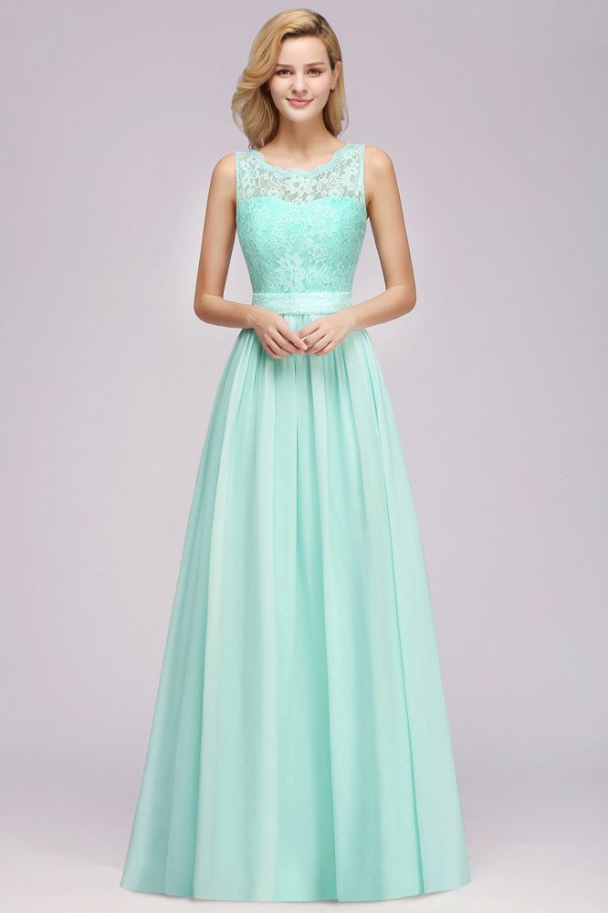 Vestido de dama de honor con volantes, corte A, encaje festoneado, sin mangas, largo hasta el suelo, para fiesta de boda