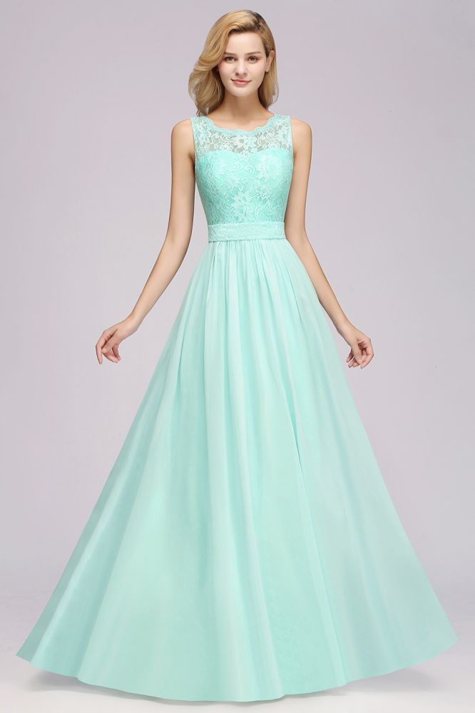 Vestido de dama de honor con volantes, corte A, encaje festoneado, sin mangas, largo hasta el suelo, para fiesta de boda