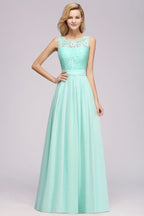 Vestido de dama de honor con volantes, corte A, encaje festoneado, sin mangas, largo hasta el suelo, para fiesta de boda