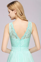 Vestido de dama de honor con volantes, corte A, encaje festoneado, sin mangas, largo hasta el suelo, para fiesta de boda