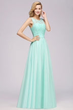 Vestido de dama de honor con volantes, corte A, encaje festoneado, sin mangas, largo hasta el suelo, para fiesta de boda