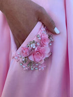 Vestidos de fiesta largos de satén con estampado floral, corte A, con bolsillos, espalda descubierta, formales, para graduación y noche.