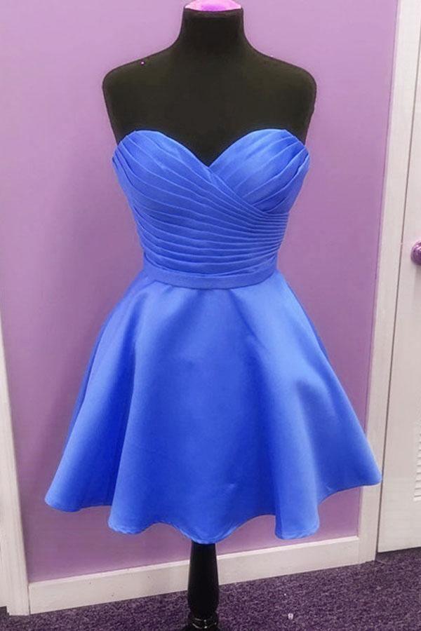 Vestido de fiesta corto sencillo de satén con escote en forma de A y escote corazón PD277