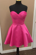Vestido de fiesta corto sencillo de satén con escote en forma de A y escote corazón PD277