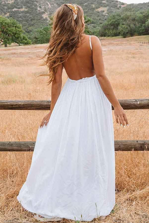 Vestido de novia playero de corte A, espalda descubierta y largo hasta el suelo con encaje WD272