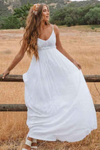 A-Linie U-Ausschnitt Rückenfrei Bodenlang Strand Brautkleid mit Spitze WD272