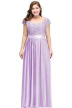 Vestidos de noche plateados con corte A, escote redondo, largo hasta el suelo, mangas casquillo, apliques y faja