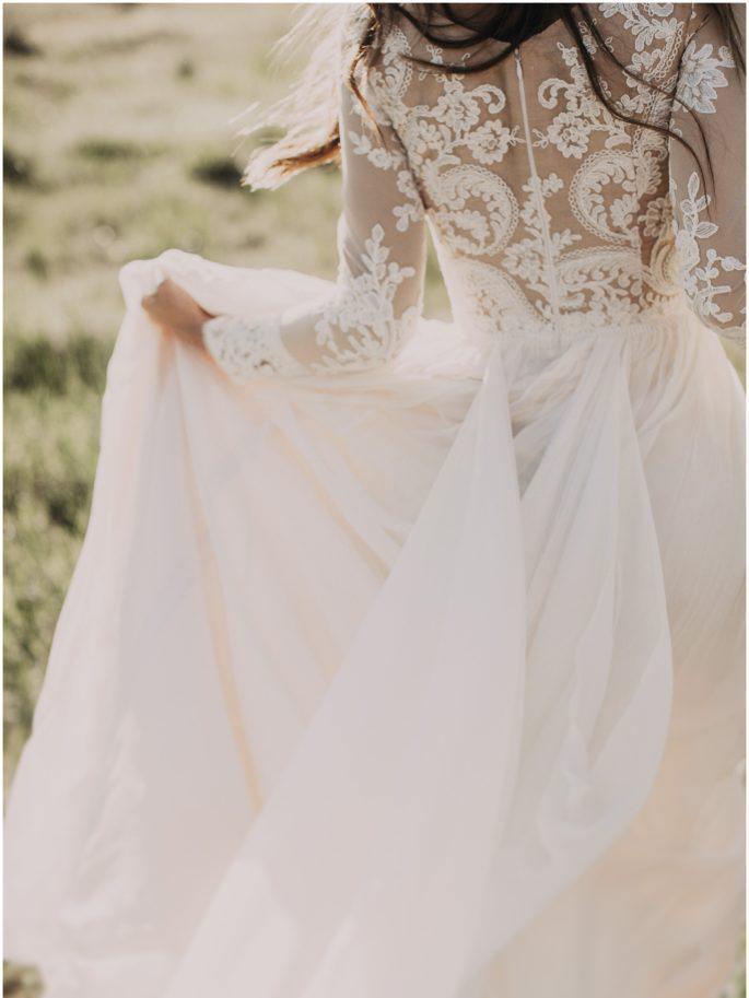 A-Linie U-Ausschnitt Spitze Brautkleid Langarm Rustikale Brautkleider WD521