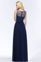 A-Linie U-Ausschnitt Brautjungfernkleid Chiffon Applikationen Bodenlang Abend Maxikleid Ärmellos