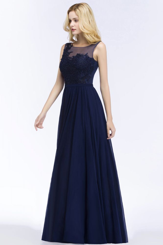 A-Linie U-Ausschnitt Brautjungfernkleid Chiffon Applikationen Bodenlang Abend Maxikleid Ärmellos