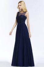 A-Linie U-Ausschnitt Brautjungfernkleid Chiffon Applikationen Bodenlang Abend Maxikleid Ärmellos