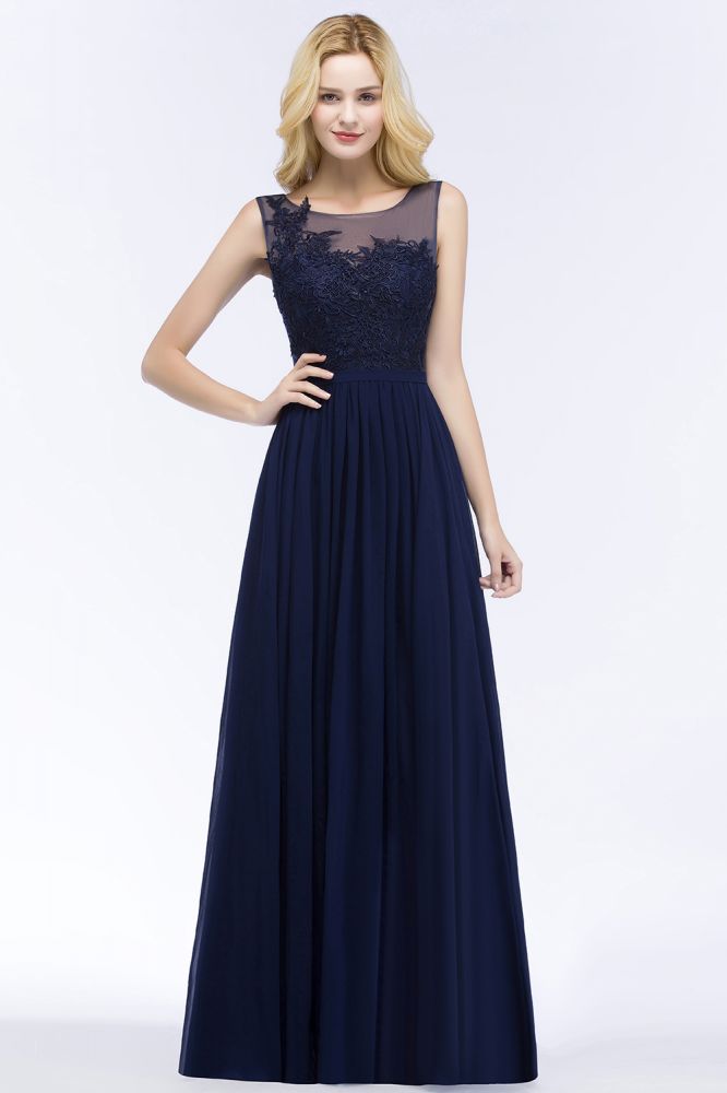 A-Linie U-Ausschnitt Brautjungfernkleid Chiffon Applikationen Bodenlang Abend Maxikleid Ärmellos