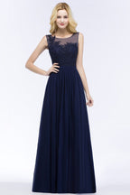 A-Linie U-Ausschnitt Brautjungfernkleid Chiffon Applikationen Bodenlang Abend Maxikleid Ärmellos