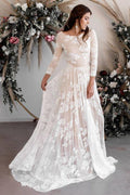 A-Linie U-Ausschnitt Lange Ärmel Spitze Brautkleid Brautkleid WD503