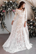A-Linie U-Ausschnitt Lange Ärmel Spitze Brautkleid Brautkleid WD503