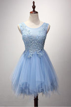 A-line Scoop Neck Tulle Short/Mini Pearl Detailing Homecoming Dresses PG124