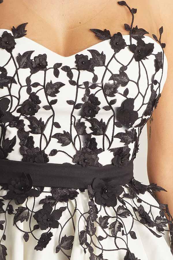 A-Linie U-Ausschnitt Kurzes weißes Homecoming-Ballkleid mit Applikationen PD030