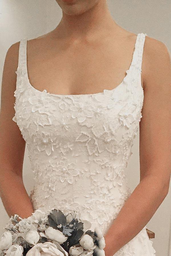 A-Linie U-Ausschnitt Sweep Schleppe Ärmelloses Brautkleid mit Applikationen WD218