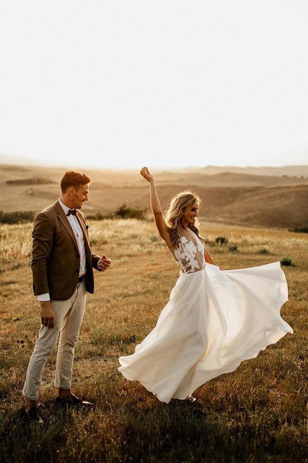 Vestidos de novia rústicos de corte A, transparentes, hasta el suelo, para playa, WD498