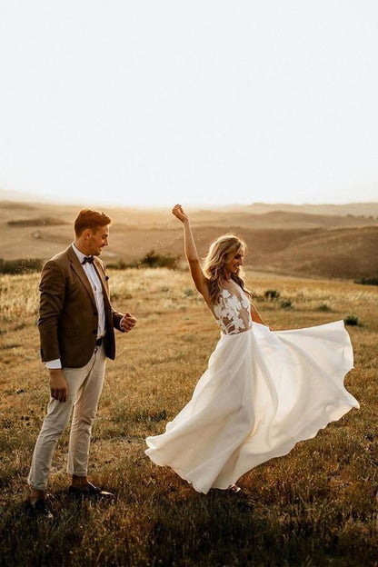 Vestidos de novia rústicos de corte A, transparentes, hasta el suelo, para playa, WD498