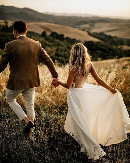 Vestidos de novia rústicos de corte A, transparentes, hasta el suelo, para playa, WD498