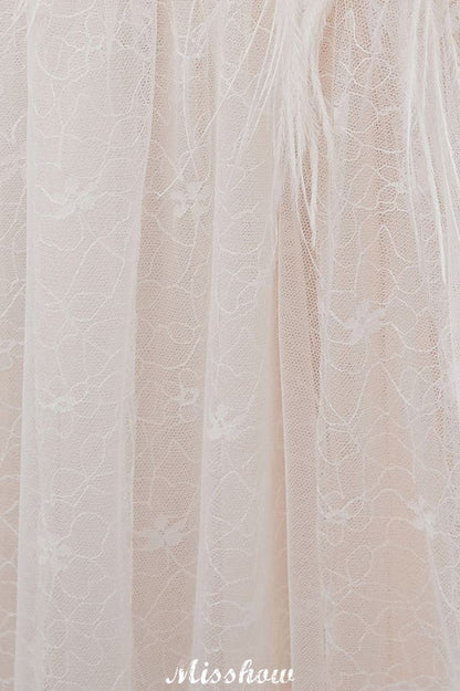 A-Linie Ärmelloses Bodenlanges Elfenbein Spitzen-Brautkleid