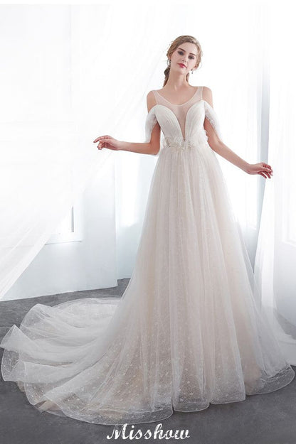 A-Linie Ärmelloses Bodenlanges Elfenbein Spitzen-Brautkleid