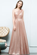 A-Linie Ärmellos Bodenlang One-Shoulder Pailletten Ballkleider