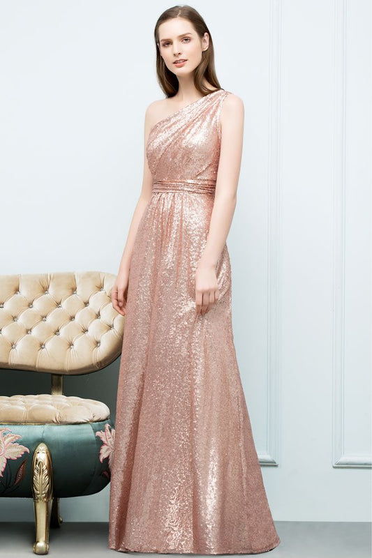 Vestidos de fiesta de lentejuelas con corte A, sin mangas, hasta el suelo y un solo hombro
