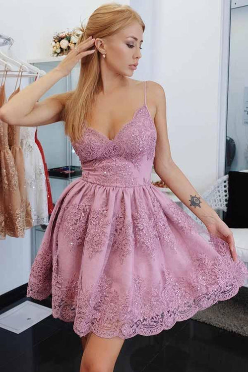 Vestido de fiesta de graduación con tirantes finos, corte A y apliques PD056