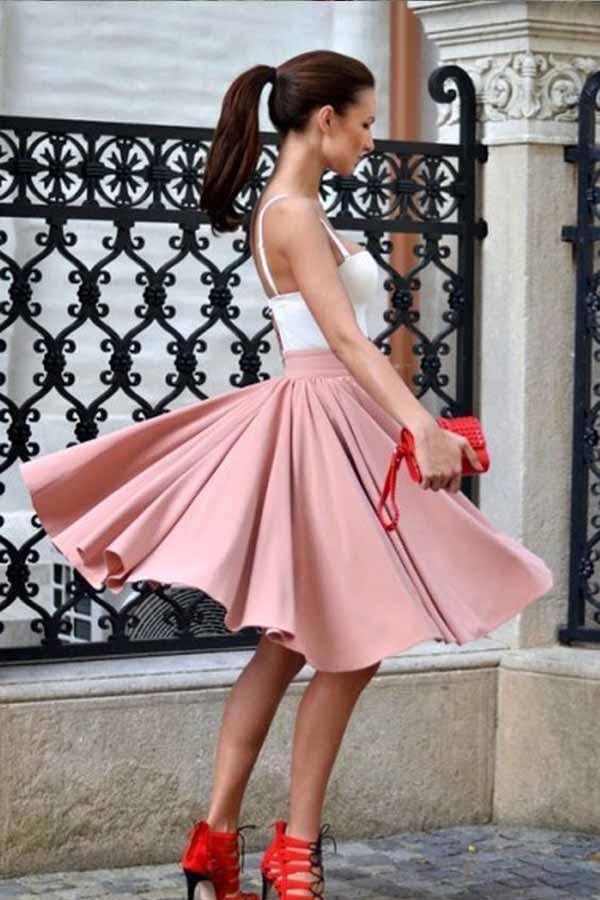 A-Line Spaghetti Straps Knee-Length Blush Homecoming Dress with Pleats PD214