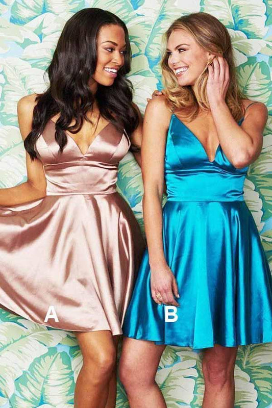 A-Linie Spaghettiträger Kurzes Blush Satin Homecoming Kleid PD055