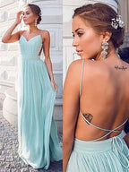 Vestidos de fiesta de gasa fruncida, sin mangas, con tirantes finos y corte en A
