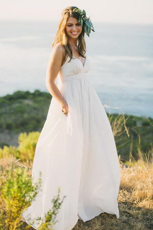 A-Linie Spaghettiträger Sweep Schleppe Chiffon Brautkleid WD240
